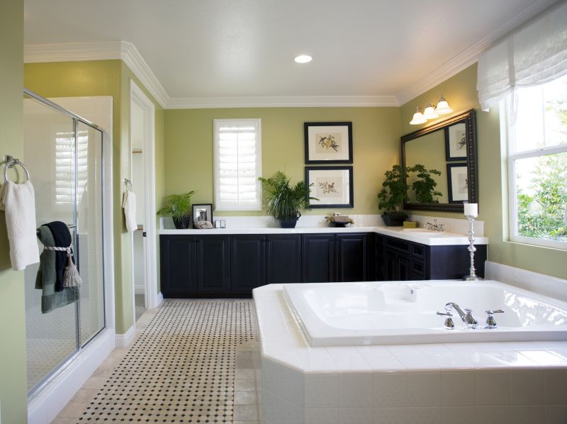 Spa-inspired bathroom featuring soaking tub and ambient lighting